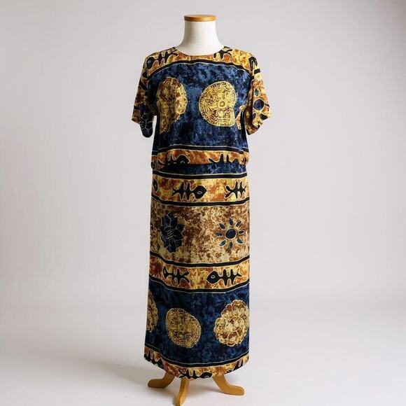 Polynesian Tribal Tiki Top& Maxi Skirt XL Twin Set - Picture 1 of 10